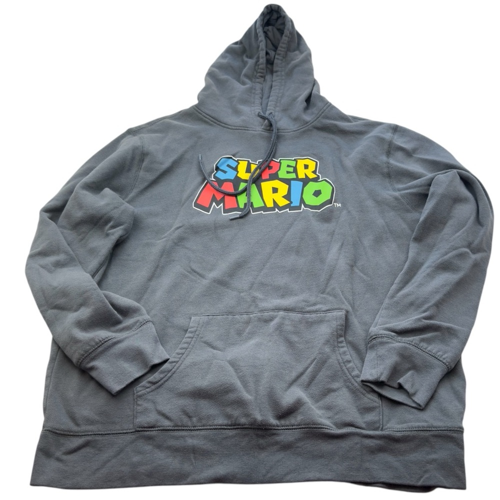Nintendo Super Mario Hoodie Mens XL Gray Graphic Gamer‎ Pullover Sweatshirt